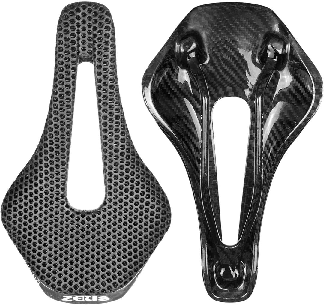 3D Printed Carbon Fiber Bike Saddle,Breathable/Waterproof/Light Unisex Cushion Seat for BMX, MTB & Road-Black(Full Carbon Fiber&Nylon)