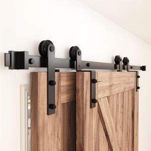 ZEKOO 9FT Single Track Bypass Sliding Barn Door Hardware Kit for Double Doors, Bypass Barn Door Hardware, Flat Track Roller, Low Ceiling (9FT)