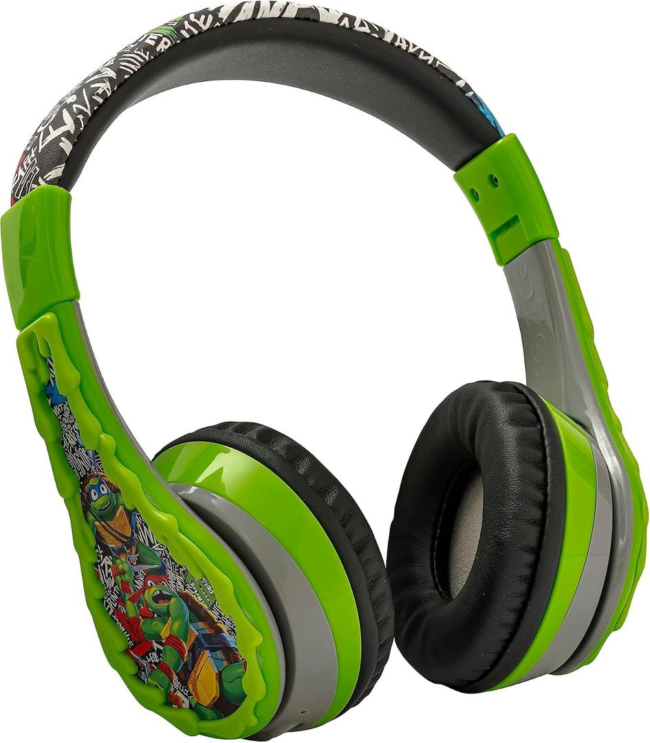 eKids Teenage Mutant Ninja Turtles Wireless Headphones for Kids, Bluetooth Headphones with Microphone Includes Aux Cord, Earphones for School, Home, or Travel