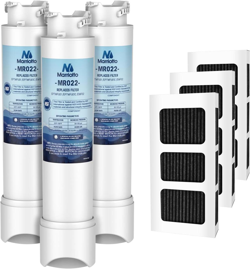 MARRIOTTO MR022 Water Filter, Compatible with Frigidaire refrigerator EPTWFU01, EWF02, Pure Source Ultra II and Pure Air Ultra 2 Air Filter (3+3)
