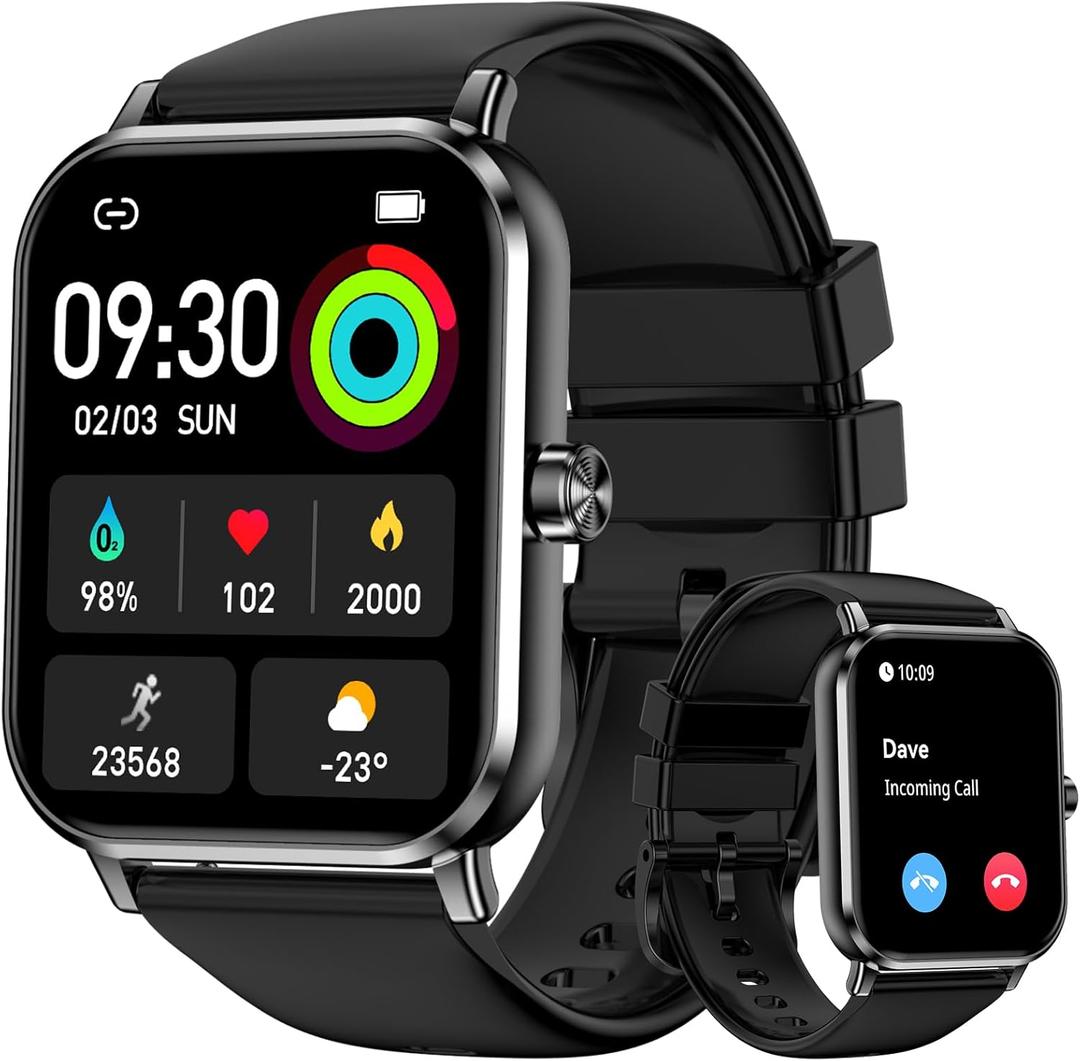 Smart Watches for Women Men, 1.83" HD Touchscreen, Bluetooth Calling, 130+ Professional Sports Modes, Heart Rate and Sleep Monitor, 5ATM Water-Resistant, Timer, Fitness Tracker for Android/iOS (Black)