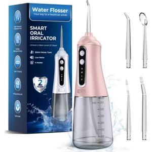 Water Flosser for Teeth Cleaning Pick: Portable Cordless Oral Irrigator350ML,4 Modes 4 nozzles,IPX7 Waterproof Rechargeable DesignPerfect for Travel and Daily Deep Cleaning Gum Care at Home (Pink)