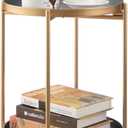 HollyHOME 2-Tier Round Gold Side Table, Outdoor Small Folding Accent Stand with Removable Tray, Anti-Rust Metal Asional Table for Balcony Patio Living Room, Nightstand for Bedroom(Gold&Grey)