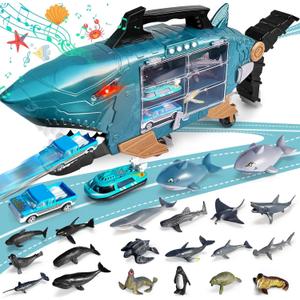 Shark LED Ocean Animal Toys - Trucks, Cars & 18pcs Sea Animals for 3+ Year Olds