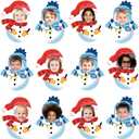 50Pcs Winter Snowman Paper Cutouts with 100Pcs Glue Points Christmas Snowman Bulletin Board Decorations with Photo Space for DIY Craft Classroom Door Wall Party Dcor
