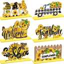 Hoolerry 6 Pcs Sunflower Wooden Table Decoration Summer Wood Centerpieces for Tables Sunflower Gnomes Tabletop Decor Hello Sunshine Welcome Centerpieces Sign for Summer Home Kitchen Decor (Yellow)