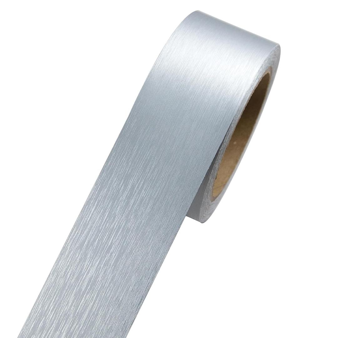 Peel and Stick PVC Self-Adhesive Border Trim, 2 Inch X 39 Ft PVC Baseboard Molding Trim Repair Tape, Brushed Silver Mirror Tape Border for Home Kitchen, Dining Room, Office, Bathroom