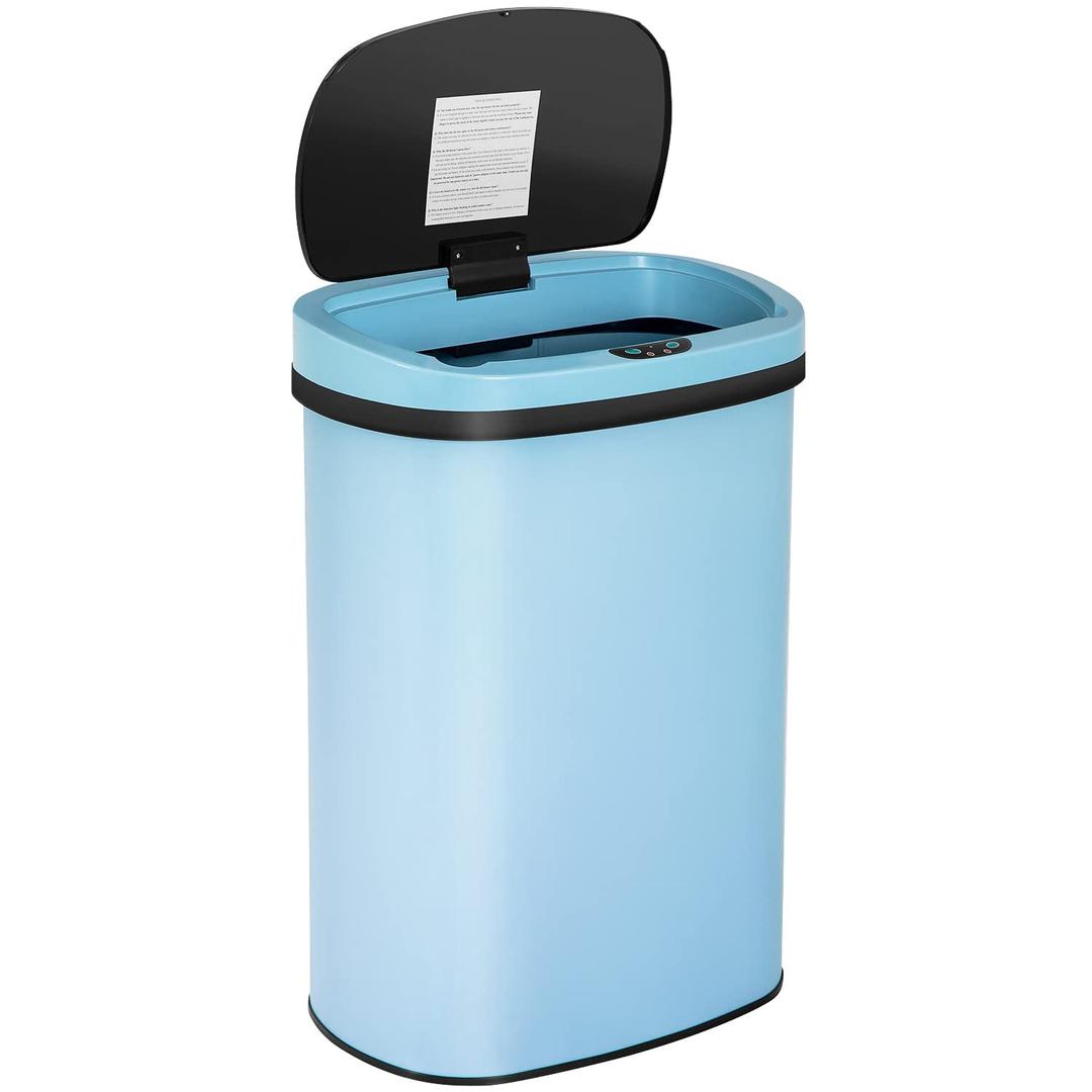 13 Gallon 50 Liter Garbage Can Kitchen Trash Can with Lid Automatic Sensor Touch Free Stainless Steel Waste Bin for Bathroom Bedroom Home Office (Blue)