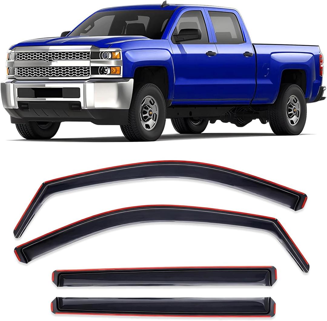 in-Channel Extra Durable Rain Guards Fit for Truck Chevy Silverado/GMC Sierra 1500 2019-2026 Crew Cab,Window Deflectors,Vent Visors,4pcs Car Accessories Visors Rain Guards