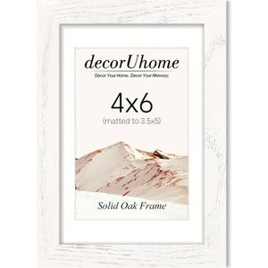 decorUhome Solid Oak Wood 4x6 Picture Frame, Display Pictures 3.5x5 with Mat or 4x6 without Mat, Wall & Tabletop Display Photo Frame, White, 1 Pack