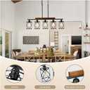 Farmhouse Dining Room Light Fixture: Modern 5-Light Kitchen Island Hanging Lighting with Metal Lampshade, Matte Black Industrial Linear Chandelier Over Table