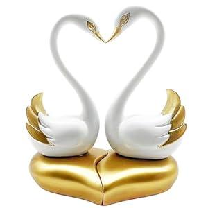 Dosker Swan Statues, Couple's Home Decorations for Living Room, Lovers Sculpture, Animal Birds Sculptures Home Decor for Coffee Table, Bookshelf Decor Accents, Valentine's Day Gift (White Gold 2Pcs)
