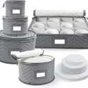 LotFancy China Storage Containers, Quilted 5-Piece Set Storage Box, Chinaware Dinnerware Dish Plate Mug Cup Storage Case, 48 Felt Protectors, Cardboard Dividers Included