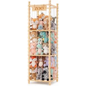 Stuffed Animal Storage Organizer, Wooden Toy Storage Organizer with Cute Wave Design, Large Capacity Plush Toy Holder for Kids Room, Nursery & Playroom (54" Tall)