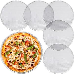Nuogo 5 Pcs 18 Inch Pizza Pan with Holes Aluminum Mesh Pizza Screen Seamless Round Tray for Oven Nonstick Baking Sheet for Kitchen Bakery Restaurant BBQ Party Cookware Supplies