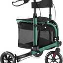 3 Wheel Rollator Walker with Seat for Slim Seniors, Padded Backrest Lightweight Foldable Walker Ideal for Elderly, 8 Inch Tri-Wheel Modern Mobility Walking Aid Aluminum, Green