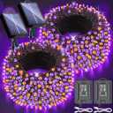New Upgraded Orange and Purple Solar Halloween Lights, 19 Modes 2 Pack Total 144FT 400 LED Solar String Lights Outdoor Waterproof Solar & USB Rechargeable for Halloween Decorations, Orange & Purple