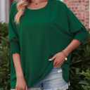 Dokotoo 3/4 Length Sleeve Womens Tops Dressy Casual Blouses Boat Neck Batwing Babydoll Top (Green, L)