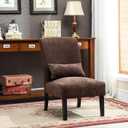 Roundhill Furniture Chocolate Pisano Chenille Fabric Armless Contemporary Accent Chair with Matching Kidney Pillow