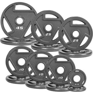 Olympic Cast Iron 2-Inch Weight Plates for Strength Training & Weightlifting, 255 Pounds Set, Pack of 2 