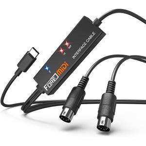 FORE T1 Type-C to MIDI Interface with Input & Output MIDI 5-Pin Din Work with Keyboard/Synthesizer/MIDI Device for Editing & Recording Track Compatible with iOS, Mac OS & Windows Type-C Black- 6.5Ft
