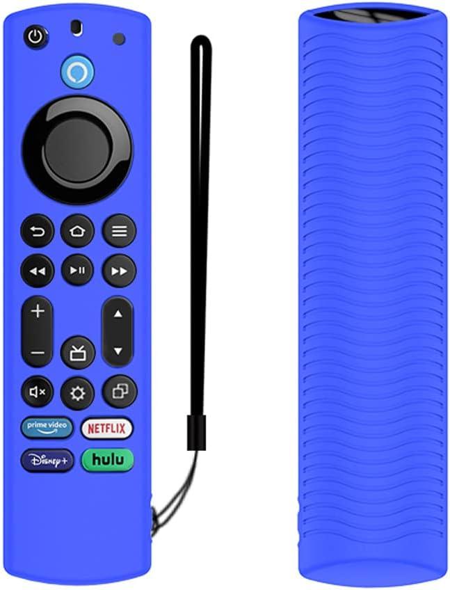 Voice Remote Silicone Case Compatible With Toshiba/Insignia Firetv Omni Series or TV 4-Series - Lightweight Anti-Slip Shockproof Cover With Lanyard (Blue)