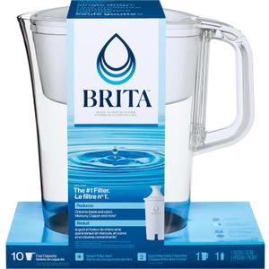 Brita Tahoe Water Filter Pitcher, BPA-Free Water Pitcher, Replaces 1,800 Plastic Water Bottles a Year, Lasts Two Months or 40 Gallons, Includes 1 Filter, Kitchen Accessories, Large - 10-Cup Capacity