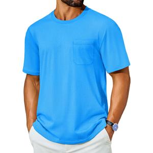 Cotrasen Mens T-Shirts Cotton Short Sleeve Pocket Tee Shirt Casual Crew Neck Moisture Wicking Soft Basic T Shirts (XX-Large, Azure)