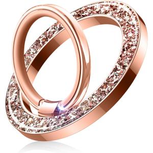Temdan Magnetic Phone Ring Holder for MagSafe,Magnetic Pop Socket Cell Phone Grip Stylish Twinkle Ring Holder Stand with [Upgrade Gear Hinge], Mag-Safe Accessory for iPhone Pro Max 16-Rose Gold
