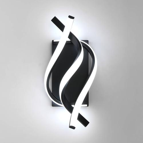 DAXGD Modern LED Wall Sconce 21W Indoor Wall Sconces Light Cool White 6500K Spiral Design Wall Mounted LED Lamp for Bedroom Stairwells Living Room Hallway Office (Black, 6500K)