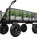 Taifa Heavy Duty Steel 1100 Lb Wagon Garden Carts with Removable Side Panels Turn Into Flatbed, All Terrain Utility Cart with 11.5" Tire, 180° Rotating Handle for Outdoor, Garden, Farm, Yard, Black