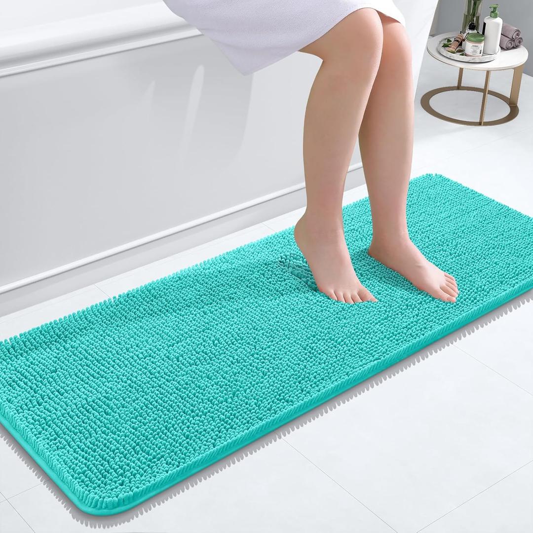 OLANLY Bathroom Rugs 47x17, Extra Soft Absorbent Chenille Bath Rugs, Rubber Backing Quick Dry, Machine Washable Bath Mats for Bathroom Floor, Tub and Shower, Home Decor Accessories, Teal