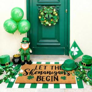 Tinideya 2 Pcs Irish Festival Door Mat Fest Welcome Non Slip Coir Mats Shenanigans Green White Stripe Floor Layering Doormats Seasonal for Front Porch Entryway Decor(Irish Festival) (23.6 x 35.4 Inches)