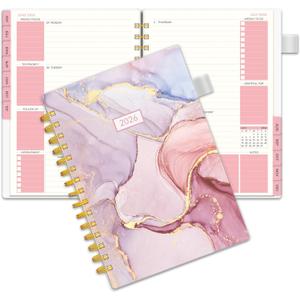 2026 Planner -Weekly and Monthly Planner, Calendar Planner 2026 for Women, AIMPEAK Weekly Planner 2026 with Tabs, Jan. 2026 - Dec. 2026, Pen Loop, Pink Marble, 5.5" x 8.5"