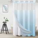TWLSNCD No Hook Shower Curtain with Snap in Liner, Ombre Sky Blue Shower Curtains and Liner Set, Hotel Fabric Bath Curtain for Bathroom, Mesh Top Window Waterproof Washable, 71" x 74"