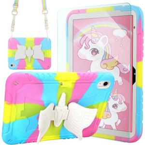 for iPad 10th Generation Kids Case for iPad (A16) 11th Generation Case 11 Inch (2025) Kids 10.9 Inch Rugged Heavy Duty Shockproof Protective Cover with Screen Protector Kickstand Strap, Candy Color