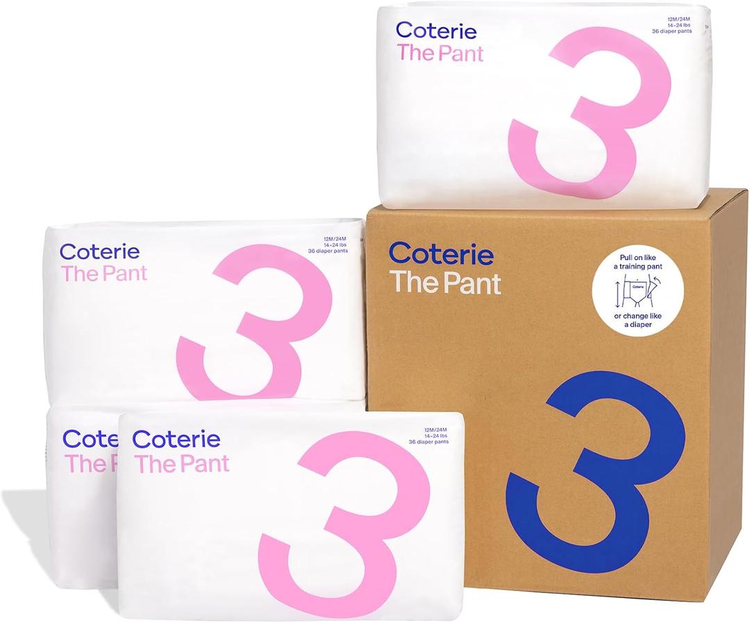 Coterie The Pant, Size 3, Pull Up Style Diapers for Sensitive Skin, Hypoallergenic, Super Absorbent Overnight Leak Protection, 12/24 M (14-24 lbs) 144 Count (Size 3, 14-24 Pound (144 Count))