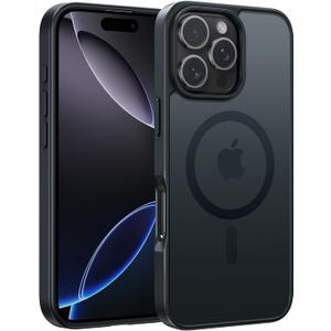 FNTCASE for iPhone 16 Pro-Max Case: [Compatible with Magsafe] Translucent Matte Magnetic Phone Cover - Military Grade Drop Protection Shockproof Protective Cases - Black