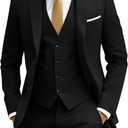 Men's Slim Fit 3 Piece Suit Two Button Business Wedding Dress Tux Suit Set Jacket Vest Pants with Tie (Black, S)
