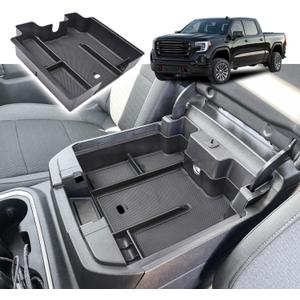 RUNROAD Center Console Organizer Tray Compatible with 2019-2022 Chevy Silverado 1500/GMC Sierra 1500 and 20-23 Silverado/Sierra 2500HD/3500HD Accessories, Full Console with Bucket Seats ONLY, Black