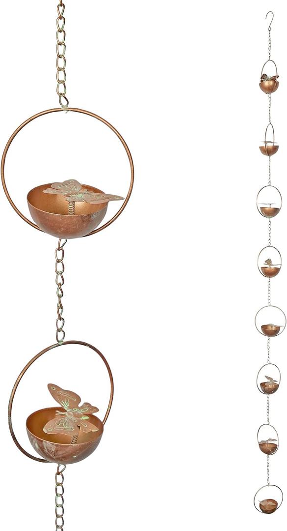 Alpine Corporation QES142HH Metal Hanging Butterfly with Spring Chain Rain Catcher, Dcor for Garden, Patio, & Lawn, 73" H