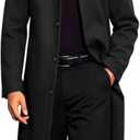 Runcati Men's Long Trench Coat Single Breasted Lapel Overcoat Casual Fall Winter Warm Pea coat (Medium, Black)