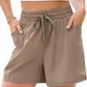 Dokotoo Women's Athletic Shorts High Waisted Running Shorts Quick Dry Daily Casual Comfy Drawstring Shorts Pocket Camel Small