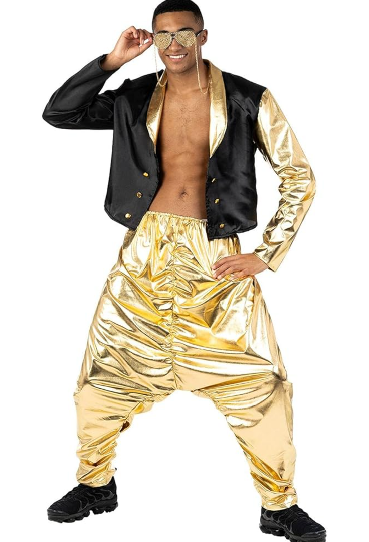 Morph Mc Hammer Costume - Mens 80s & 90s Rapper & Disco Pants Costume, Gold Mc Hammer Pants, Size L