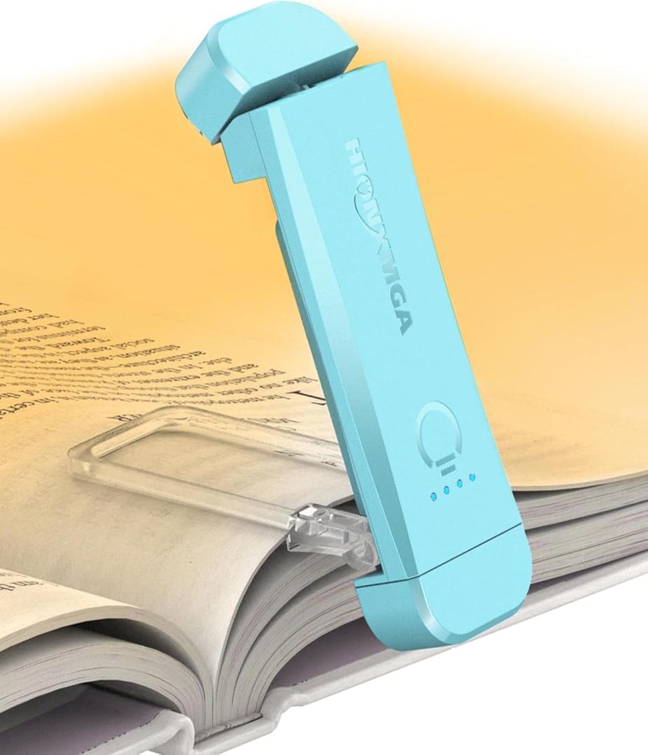 Book Reading Light, Silent Touch Clip-on Book Lamp with 3 Amber Colors & 7 LEDs Precise Dimming for Eye Caring Night Reading, Kids (Blue)