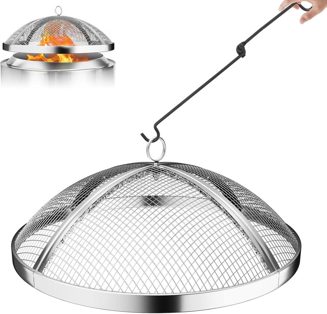 Fire Pit Spark Screen for Solo Stove Bonfire Size, Teisaiko Heavy-Duty 304 Stainless-Steel Mesh Spark Protector, Accessory for Solo Stove Bonfire, with Handle & Poker (for Bonfire 19.5'' Size)