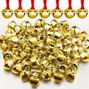 Syhood 100 Pieces Christmas Believe Bell Ornaments Gifts Bulk Polar Santa Sleigh Bells 1.5'' Christmas Tree Decorations Xms Party Gifts Favors Stocking Stuffers (Gold)
