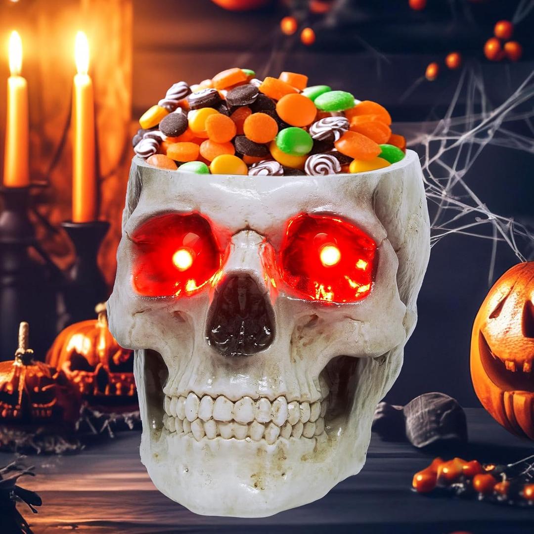 Halloween Skull Head Decor, Resin Skull Statues, Resin Skull Head Tabletop Decoration for Halloween Home Office Decor Candy Servers