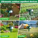 2 Pack Solar Animal Repeller for Raccoons, Deer & Squirrels - Ultrasonic & Strobe Light, Outdoor Deterrent for Cats, Dogs, Raccoons, Rabbits, Skunks, Foxes & More