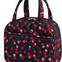 WOBAGMEN Quilted Lunch Box for Women,Coquette Aesthetic Lunch Box for Teen Girls,Cute Cherry Lunch Bags for Work, School,Office,Picnic,Travel (Blue Cherry)